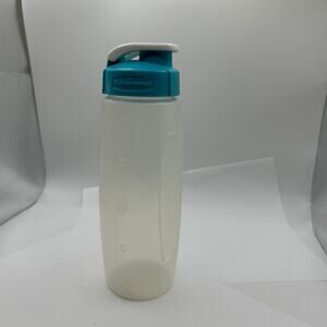 Vintage Rubbermaid Water Bottle Clear Plastic Teal Lid 20oz